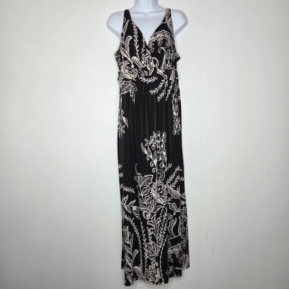 Soma Womens Black Floral Maxi Tank Sundress Size L Stretch Beach Resort Long - Picture 1 of 10